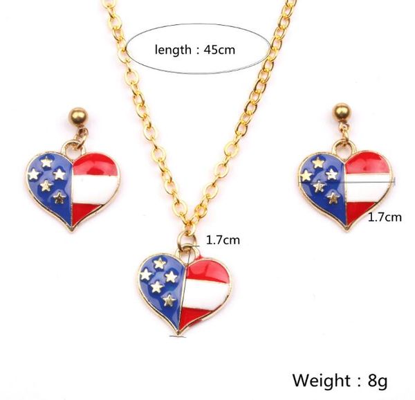 

fashion alloy heart/star enamel america flag pendant gold color women's necklace/earrings jewelry set xys126, Silver