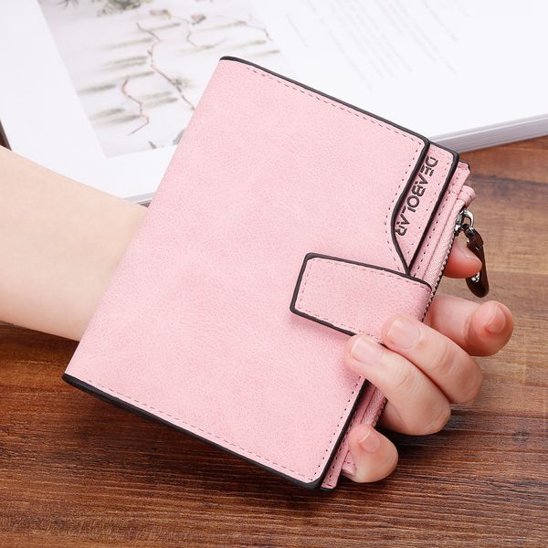 

japan and south korea short wallet female retro frosted zipper buckle small coin purse fashion casual wild wallet card package, Red;black
