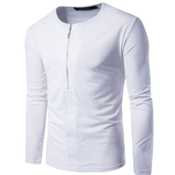 

new mens clothing t shirts zipper fashion tshirts men's casual long-sleeved solid color male 2 colour, White;black