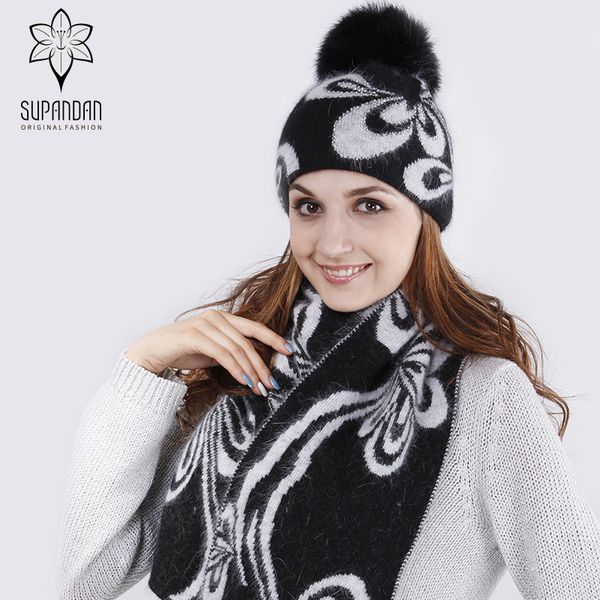 

supandan knitted hat scarf set women caps fur women winter hats girls knitted wool caps female headgear real fur pompon 84521tc1, Blue;gray