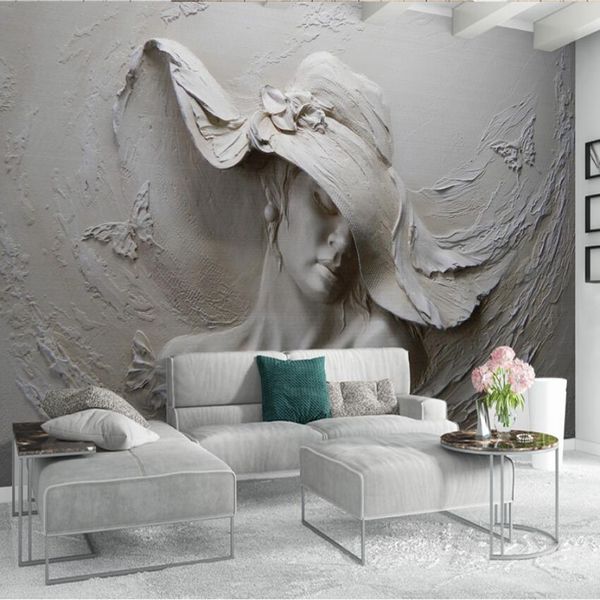 

custom wallpaper 3d stereoscopic embossed gray beauty oil painting modern abstract art wall mural living room bedroom wallpaper