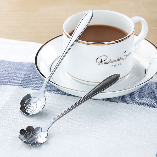 

1 piece cute flower shape head scoop dessert spoon coffee milk ice cream mixing scoop stainless steel