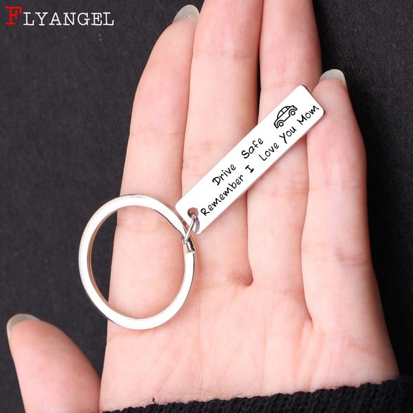 

fashion keyring gift engraved drive safe remember i love you car keychain for mom dad mother father's day gift jewelry key chain, Silver