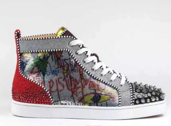

2018 new season red bottom sneakers men shoes luxury print silver pik pik no limit rare studs and rhinestones graffiti, Black