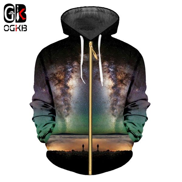

ogkb oversize hoodies new arrival women/men cool print nightfall space 3d sweatshirt hoodies hiphop jacket zippper hoody, Black
