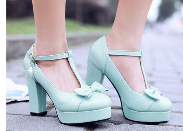 

send korean 2016 spring round head waterproof table coarse heel high-heeled bowknot women single shoes, Black