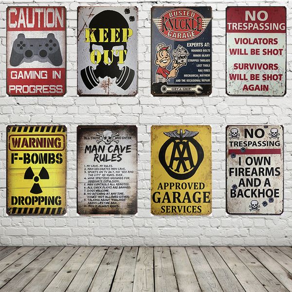 

garage service man cave rule vintage poster metal tin signs 20x30cm iron plate wall decor plaque club home bar shop wall picture