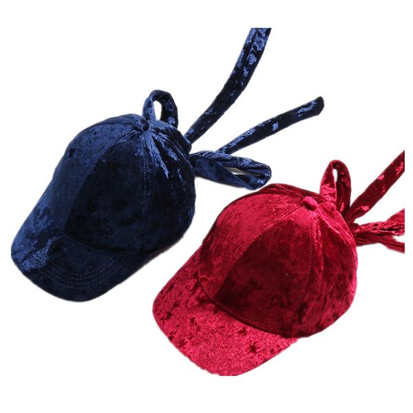 

kids 2018 new winter crushed velvet baseball with back tie bow girls hat cap, Blue;gray