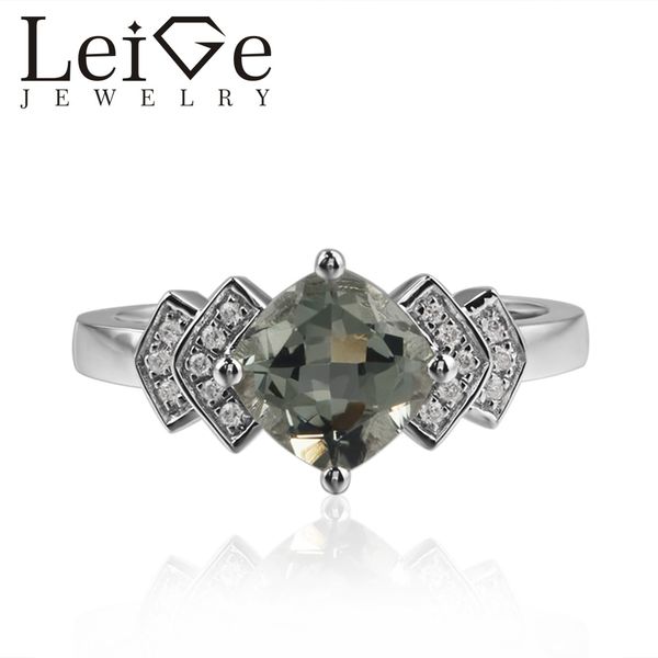

leige jewelry green amethyst rings cushion cut green gemstone engagement rings for woman 925 sterling silver customized, Golden;silver