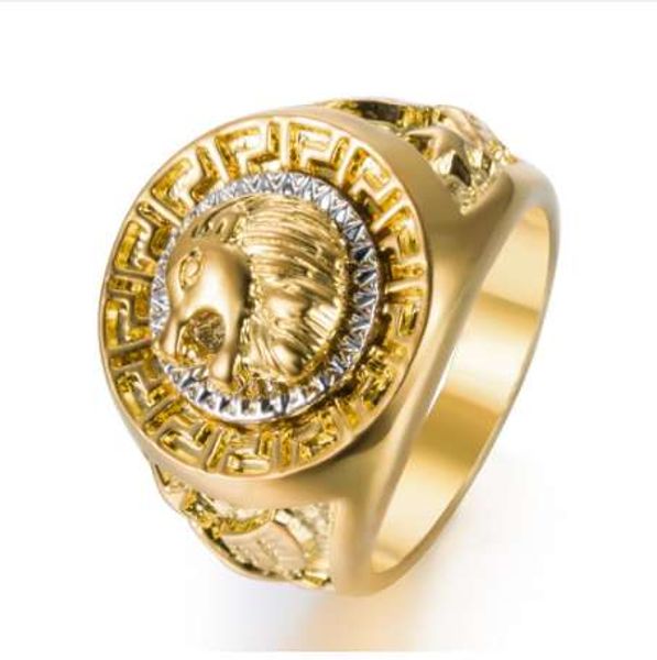 Gold Colors Classic Men's Style Punk Hip Hop Ring Cool Lion Head Band Gold Ring Jewelry