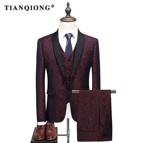 

tian qiong brand men tuxedo suit red s-5xl shawl collar 3 pieces dress suit slim fit groom wedding suits for men formal qt520, White;black