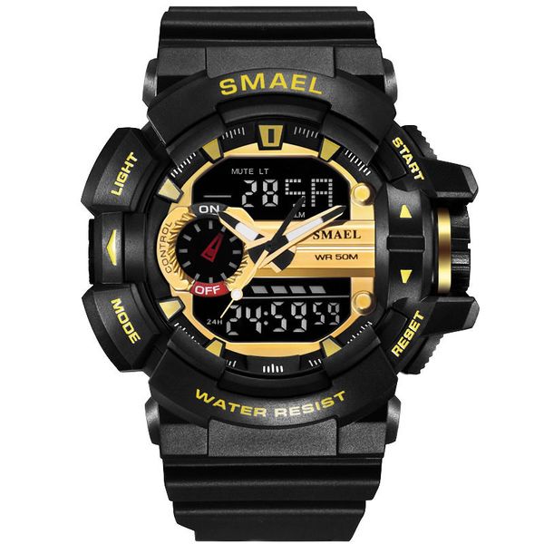 

smael watches mens dual display digital wristwatches sports clock men electronics analog quartz watch relogio masculino, Slivery;brown