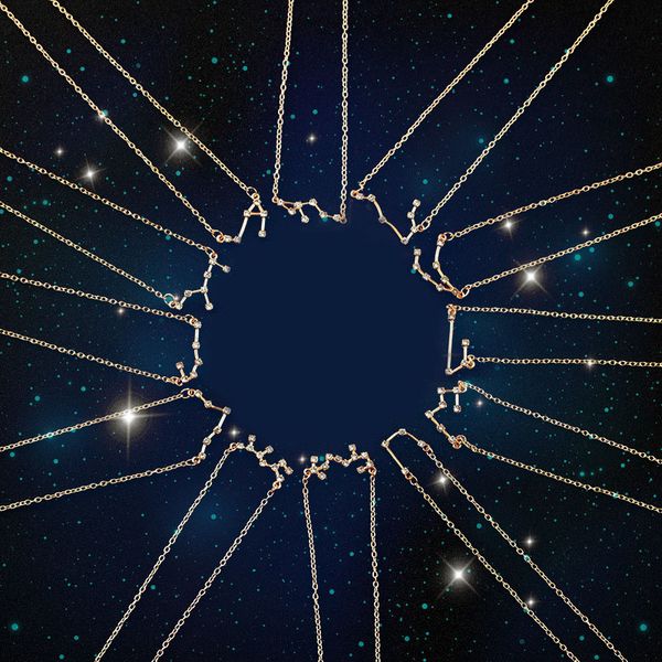 

зодиак ювелирных изделий ювелирного изделия кристалл 12 созвездие кулон ожерелье на день женщины циркон плетеного зодиака ожерелье валентина, Silver