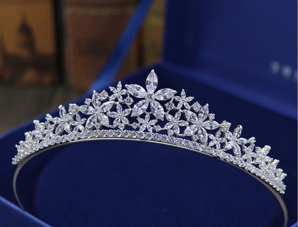 

simple new flowers micro-set full zircon crown bridal wedding headdress wedding dress accessories, Silver
