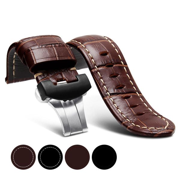 

22mm 24mm 26mm black genuine leather watch strap band for butterfly buckle watchband strap for pam ing, Black;brown