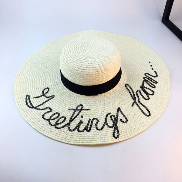 

gereit summer straw floppy folding beach hats wide brim panama sun hats sequins shiny letter caps beach sunhats chapeau femme, Blue;gray