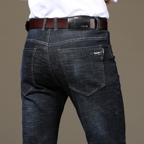 

new business mens classic jeans autumn cotton denim pants men high stretch fashion straight male vintage jeans men trousers, Blue