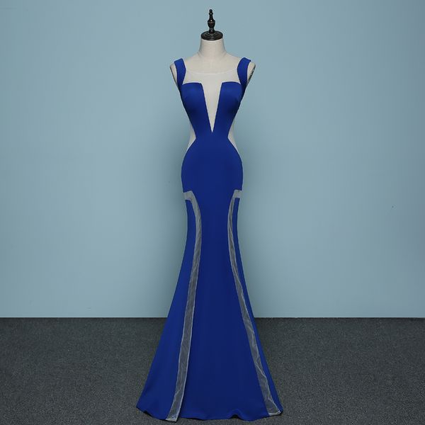 

royal blue nude patchwork satin mermaid evening dresses 2019 scoop neck long prom dress new party dress elegant, Black;red