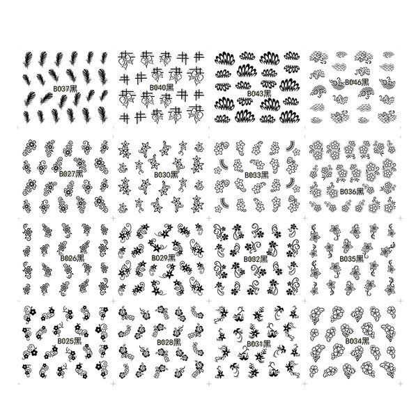 

48 designs white black cute flowers water transfer nail stickers manicure decal decorations tool trb025-048