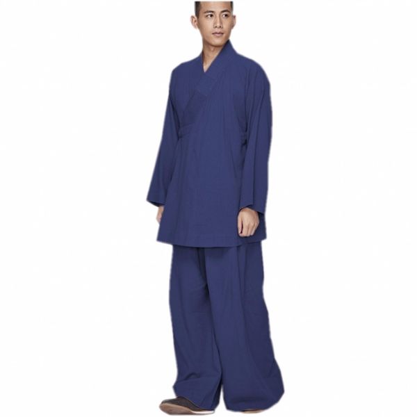 

zanying men's buddhist monk sets v-neck shirt wide leg casual suits modal blue zys263, Red