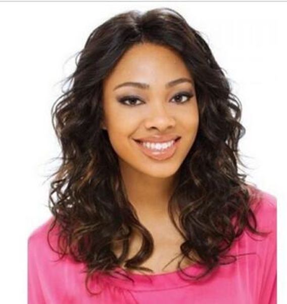

fashionable women gold highlight wavy hair heat resistant synthetic wig hair, Black;brown