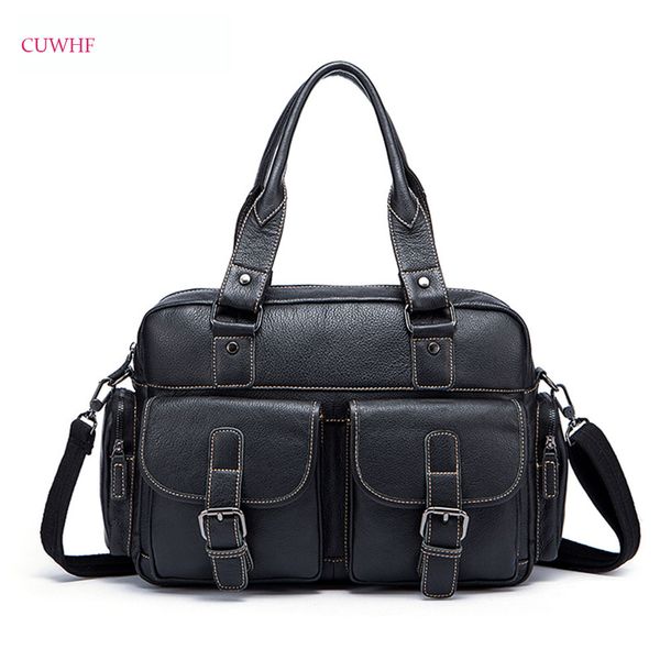 

retro soft handle men's genuine leather briefcase 15" real leather laptote bag cow business bag bags computer