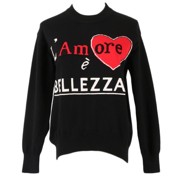 

brand designer letters jacquard women sweaters 2018 autumn winter round neck love hearts casual knitted jumpers pullovers streetwear, White;black