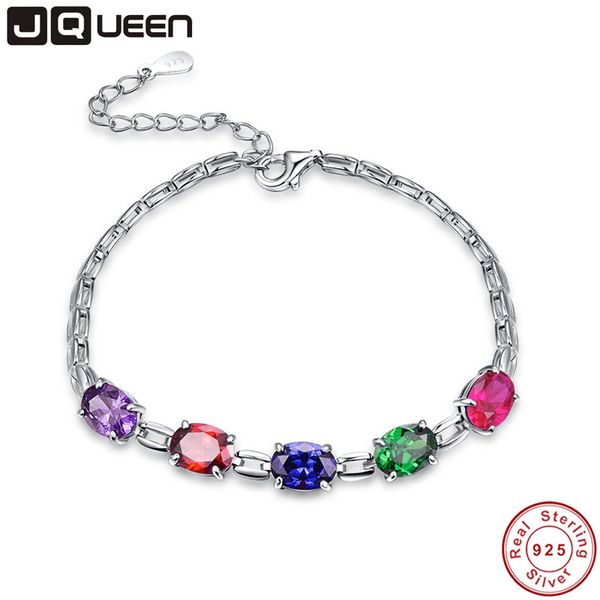 

jqueen created amethyst garnet emerald s925 bracelet multi-color gemstone 925 sterling silver bracelets wedding jewelry bracelet, Golden;silver