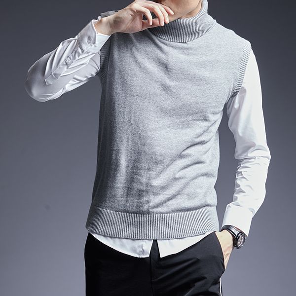 

2018 fashion brand sweater for mens pullovers warm slim fit jumpers knitwear sleeveles autumn korean style casual mens clothes, White;black