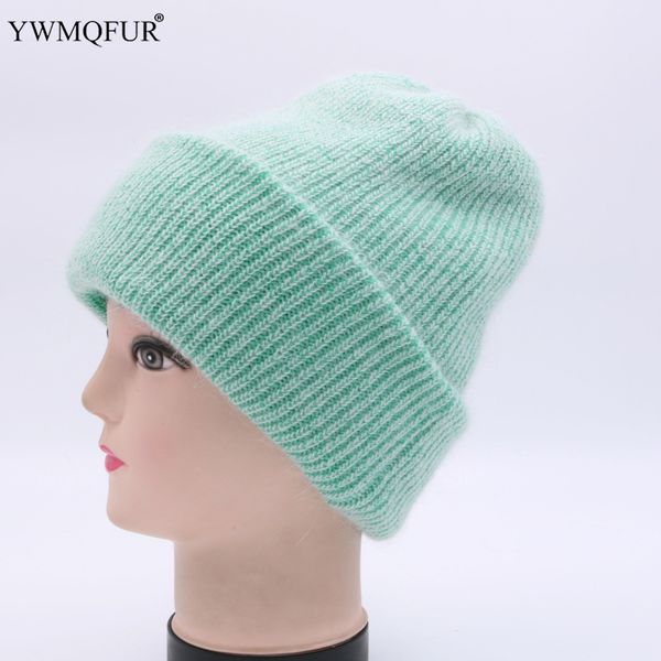 

ywmqfur 2018 winter skullies wool knitted hat beanies cap casual solid color sets headgear thicker warm hats for women h95, Blue;gray