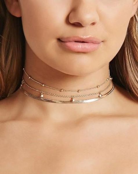 

metal beading 3 layered charm chokers necklaces 18k gold tone alloy pendant necklaces gift idea charm chokers, Golden;silver