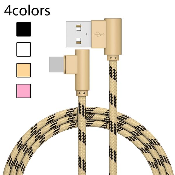 

90 Degree Double Elbow Charger Sync Data Cable Nylon Braided Android Micro USB Cable Type C USB C Charging Cables Opp Package