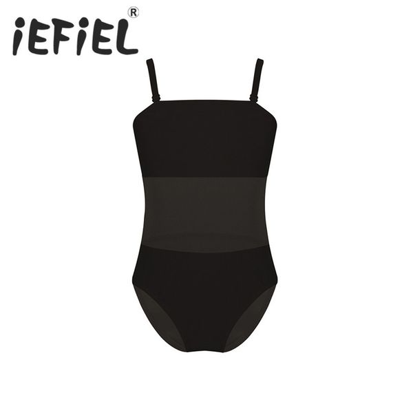 

iefiel kids girls children sleeveless mesh splice camisole undergarment leotard for ballet gymnastics jumpsuit dancewear clothes, Black;red