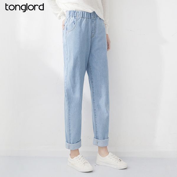 

women's harem pants high waist jeans vintage female denim pencil pant plus size ankle-length brand fashion trousers 2018 casual, Blue