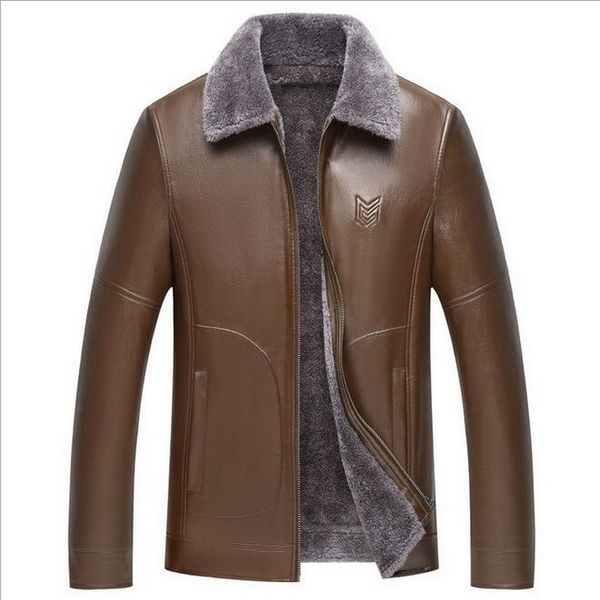 

vxo 2019 men winter thick pu leather jackets coats male fur collar leather middle-aged male men jaqueta couro masculina, Black