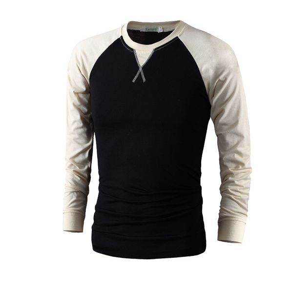 Футболка с рукавом реглан, мужская футболка Homme Trend, черно-белые мужские футболки, повседневная футболка с длинным рукавом и круглым вырезом, приталенная футболка2619
