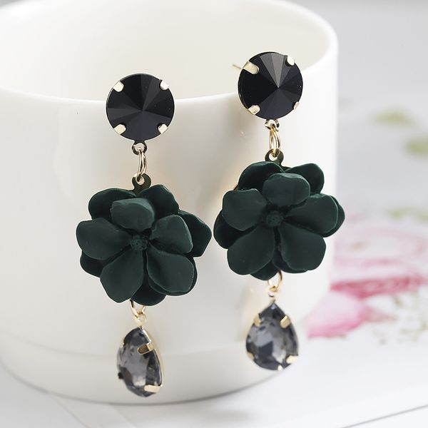 

modern women's earrings 2018 fashion crystal black flower pentand earrings for women accessories fringe jewelry gift, Silver