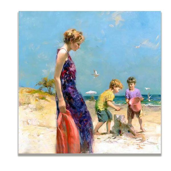 

mother child oil painting figure hand painted square wall decorative pictures wall decor canvas painting art