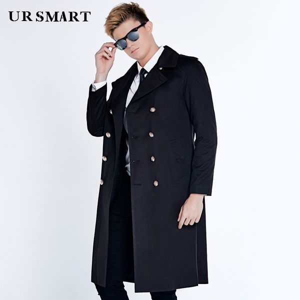 

ursmart large dust coat lapels bi double-breasted men's windbreaker long hale and hearty british male black coat, Tan;black