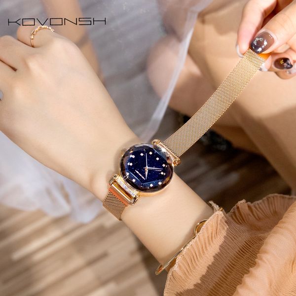 

kovonsh fashion women watches lady watch mesh belt magnetic strap dress women watch luxury quartz watches gifts dropshipping y18102310, Slivery;brown