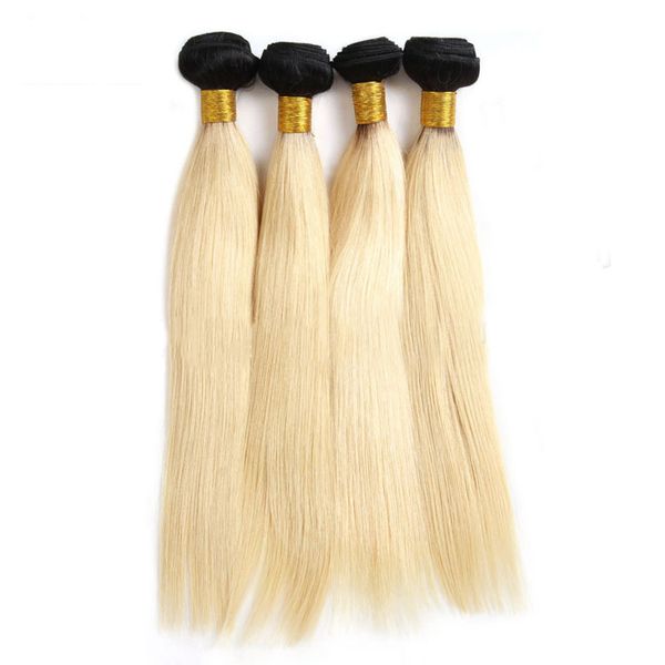 1b/613 capelli biondi brasiliani dritti dritti tessitura bundle 100% ombre bionda fasci di capelli umani 12-24 pollici 12-24 pollici