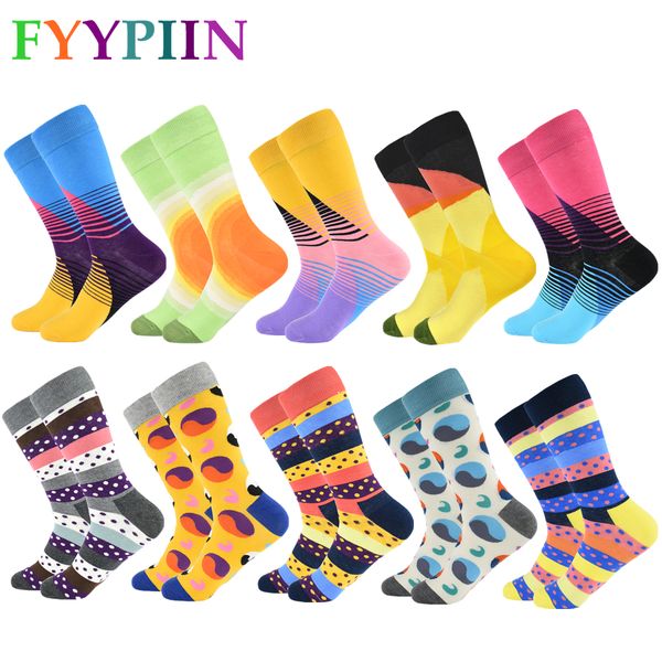 

fyypiin 10 pairs/lot latest design men's color combing socks fun clothing casual crew socks fashion mens, Black