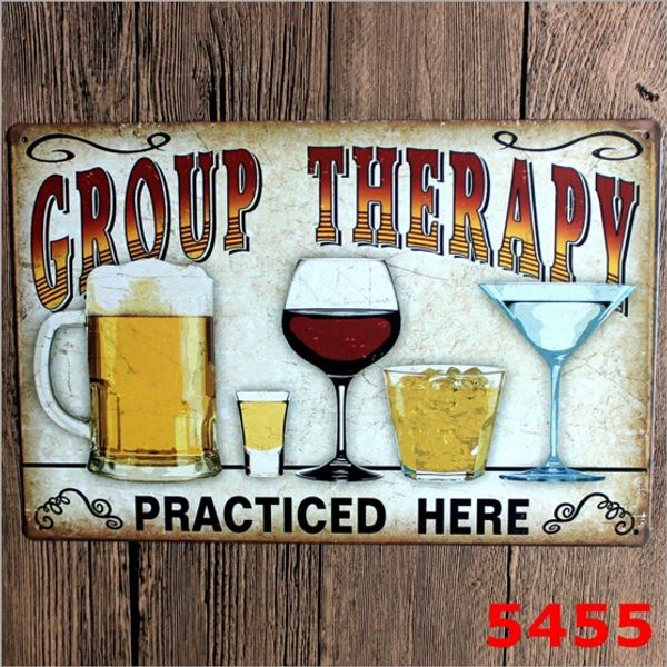 

20*30cm metal poster group therapy practiced here tin sign alcohol beer wine home bar wall decor