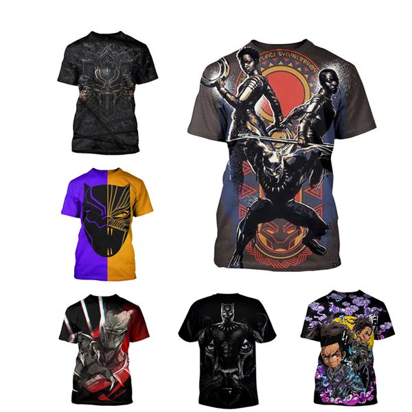 

wholesale t shirt black panther shirts fashion tee movie tshirts couple t-shirt s-5x plus size men short sleeve 3d print 12 colors, White;black