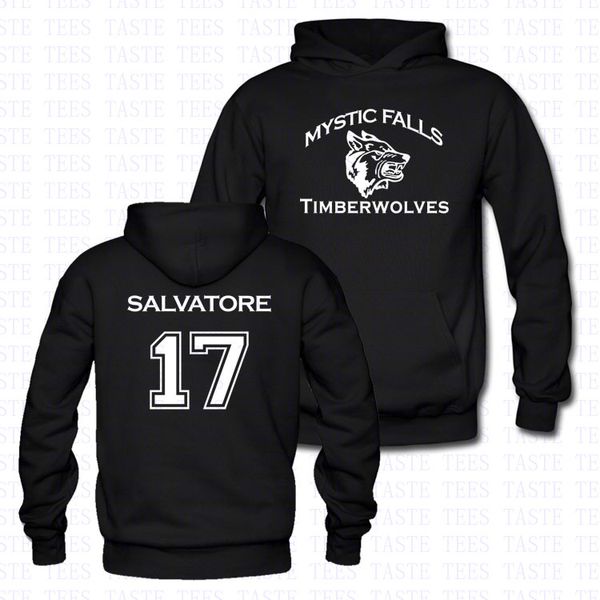 

fashion winter full sleeves vampire hoodies mens two side print mystic falls timberwolves long sleeve hoodie, Black