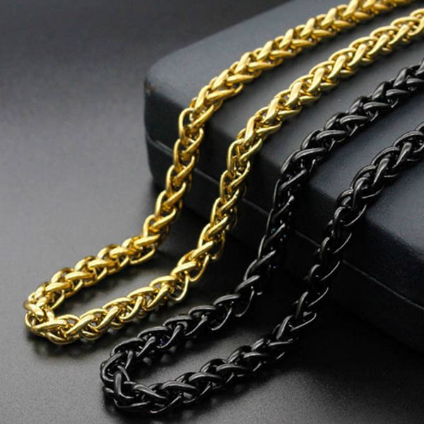 

3/4/5/6mm men boy hip hop stainless steel silver/gold/black wheat chain necklace suit for diy