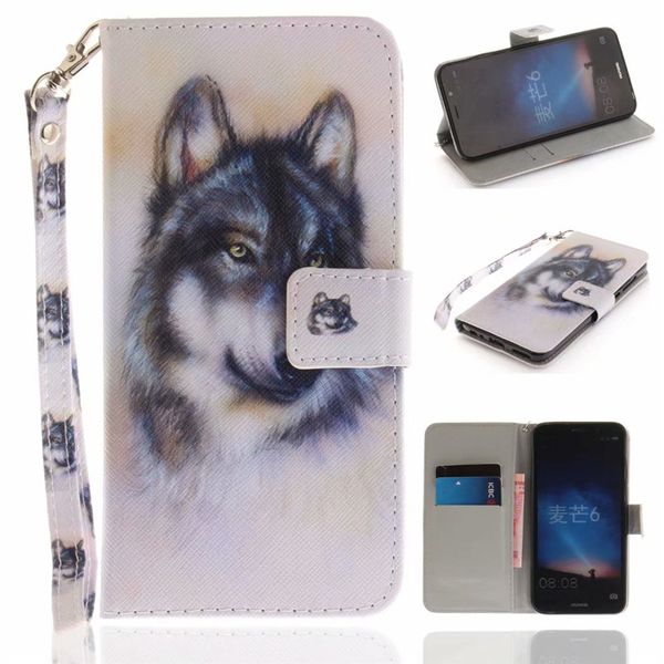 

flip wallet case for huawei mate 10 lite/ nova 2i cases coque animal wolf owl tiger painted leather phone bags accessories cover