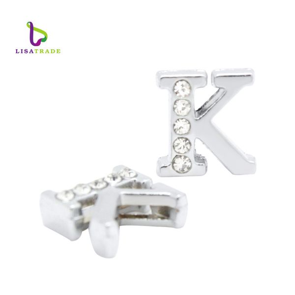 

20шт" K-T " половина горный хрусталь 8 мм слайд буквы LSSL04 Fit DIY Wristbnad / браслет LSSL04-K-T*20