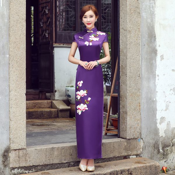 

chinese traditional dress dresses casual 2017 new cheongsam long vintage robe orientale embroidery qipao silk elegant evening, Red