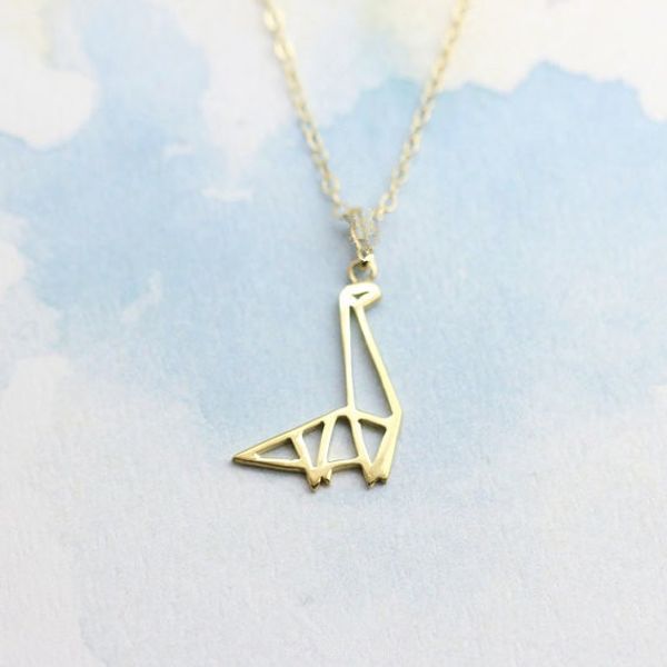 

30pcs origami dinosaur giraffe pendant necklace jewelry simple long neck animal clavicle accessory gift for friend, Silver